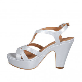 Woman's platform sandal in silver laminated leather heel 9 - Available sizes:  43 2