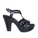 Sandalia para mujer en piel laminada azul con plataforma y tacon 9 - Tallas disponibles:  31, 42, 43, 44