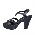 Sandalia para mujer en piel laminada azul con plataforma y tacon 9 - Tallas disponibles:  31, 42, 43, 44