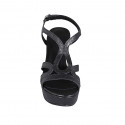 Sandale pour femmes en cuir lamé noir avec plateforme et talon 9 - Pointures disponibles:  31, 32, 42, 44