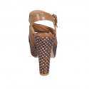 Sandalia para mujer en piel cognac con cinturon, plataforma y tacon trensado 12 - Tallas disponibles:  33, 43, 45
