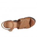 Sandale pour femmes en cuir cognac avec courroie, plateforme et talon tressé 12 - Pointures disponibles:  33, 43, 45