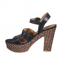 Woman's sandal in black leather with strap, platform and braided heel 12 - Available sizes:  31, 32, 34