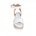 Woman's strap platform sandal in white leather with braided wedge heel 7 - Available sizes:  42, 43