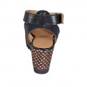 Sandale pour femmes avec courroie et plateforme en cuir noir avec talon compensé tressé 7 - Pointures disponibles:  31, 42, 43, 44