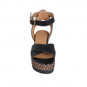 Sandale pour femmes avec courroie et plateforme en cuir noir avec talon compensé tressé 7 - Pointures disponibles:  31, 42, 43, 44