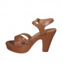 Woman's sandal in cognac brown leather with strap, platform and heel 9 - Available sizes:  42, 43