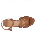 Woman's sandal in cognac brown leather with strap, platform and heel 9 - Available sizes:  42, 43