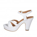 Woman's strap sandal with platform in white leather heel 9 - Available sizes:  42, 43