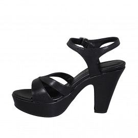Woman's strap sandal with platform in black leather heel 9 - Available sizes:  42 2
