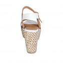 Woman's strap platform sandal in white and cognac brown leather with braided wedge heel 9 - Available sizes:  42, 43, 44