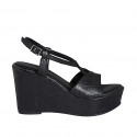 Sandale pour femmes en cuir lamé noir avec plateforme et talon compensé 9 - Pointures disponibles:  31, 32, 42, 43, 44, 45