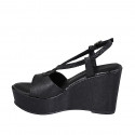 Woman's platform sandal in black laminated leather wedge heel 9 - Available sizes:  31, 32, 42, 43, 44, 45