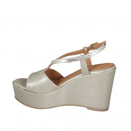 Woman's platform sandal in platinum laminated leather wedge heel 9 - Available sizes:  42, 43, 44 2