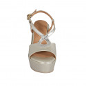 Woman's platform sandal in platinum laminated leather wedge heel 9 - Available sizes:  31, 42, 43, 44, 45, 46