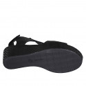 Woman's sandal with velcro strap in black printed fabric wedge heel 7 - Available sizes:  42, 43, 44