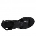 Woman's sandal with velcro strap in black printed fabric wedge heel 7 - Available sizes:  42, 43, 44