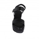 Sandalo da donna in pelle nera con velcro e zeppa 7 - Misure disponibili: 42