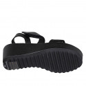 Sandale pour femmes en cuir noir avec fermeture velcro talon compensé 7 - Pointures disponibles:  42, 44