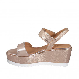 Woman's sandal in copper laminated patent leather with velcro strap wedge heel 7 - Available sizes:  42, 43, 44 2