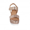Woman's sandal in copper laminated patent leather with velcro strap wedge heel 7 - Available sizes:  42, 43, 44