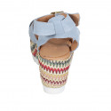 Woman's strap sandal with platform in light blue suede and multicolored fabric wedge heel 7 - Available sizes:  42, 43