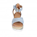 Sandale pour femmes avec plateforme et courroie en daim bleu clair et tissu multicouleur talon compensé 7 - Pointures disponibles:  42, 43