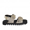 Woman's sandal with adjustable buckles in platinum laminated leather wedge heel 2 - Available sizes:  32, 42, 43