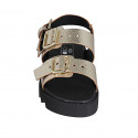 Sandale pour femmes avec boucles réglables en cuir lamé platine talon compensé 2 - Pointures disponibles:  32, 42, 43