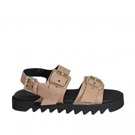 Sandale pour femmes avec boucles réglables en cuir nue talon compensé 2 - Pointures disponibles:  32, 33, 42, 43