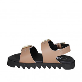 Sandale pour femmes avec boucles réglables en cuir nue talon compensé 2 - Pointures disponibles:  32, 33, 42 2