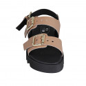 Woman's sandal with adjustable buckles in nude leather wedge heel 2 - Available sizes:  32, 33, 34, 42, 43, 44, 45, 46