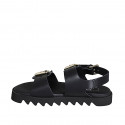 Woman's sandal with adjustable buckles in black leather wedge heel 2 - Available sizes:  32, 34, 43, 46