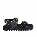 Sandale pour femmes avec boucles réglables en cuir noir talon compensé 2 - Pointures disponibles:  32, 43
