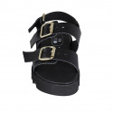 Woman's sandal with adjustable buckles in black leather wedge heel 2 - Available sizes:  32, 34, 43, 46