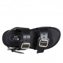 Sandale pour femmes avec boucles réglables en cuir noir talon compensé 2 - Pointures disponibles:  32, 43