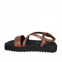 Woman's sandal in brown leather with crossed strap and wedge heel 2 - Available sizes:  42, 43