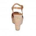 Woman's strap sandal in cognac brown leather with platform and wedge heel 12 - Available sizes:  42, 43