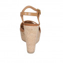 Woman's strap sandal in tan brown leather with platform and wedge heel 12 - Available sizes:  42, 43
