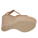 Woman's strap sandal in tan brown leather with platform and wedge heel 12 - Available sizes:  42, 43
