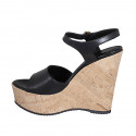 Woman's sandal in black leather with platform, strap and wedge heel 12 - Available sizes:  42, 43