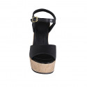 Woman's sandal in black leather with platform, strap and wedge heel 12 - Available sizes:  42, 43