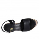 Woman's sandal in black leather with platform, strap and wedge heel 12 - Available sizes:  42, 43