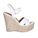 Sandale pour femmes en cuir blanc avec courroie, plateforme et talon compensé tressé 12 - Pointures disponibles:  43