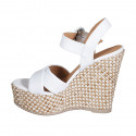 Sandale pour femmes en cuir blanc avec courroie, plateforme et talon compensé tressé 12 - Pointures disponibles:  43