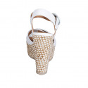 Woman's strap sandal in white leather with platform and braided wedge heel 12 - Available sizes:  43