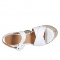 Woman's strap sandal in white leather with platform and braided wedge heel 12 - Available sizes:  43