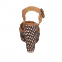 Sandalia para mujer en piel cognac con cinturon, plataforma y cuña trensada 12 - Tallas disponibles:  43