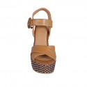 Woman's strap sandal in cognac brown leather with platform and braided wedge heel 12 - Available sizes:  32, 43