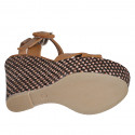 Sandale pour femmes en cuir cognac avec courroie, plateforme et talon compensé tressé 12 - Pointures disponibles:  43